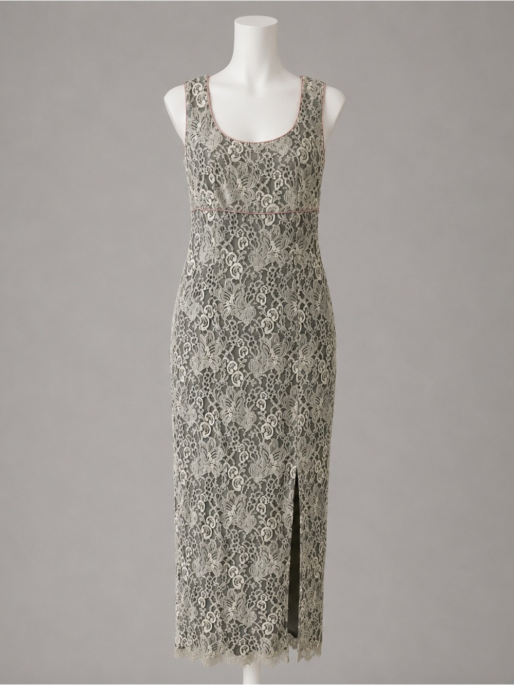 Vintage Liz Claiborne Night Lace Overlay Sage Midi Dress Formal Cocktail Size 4